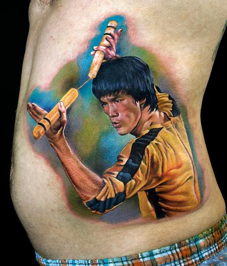 Tattoos - Bruce Lee color portrait tattoo